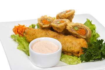 Japanese style pork cutlet with carrot and asparagus