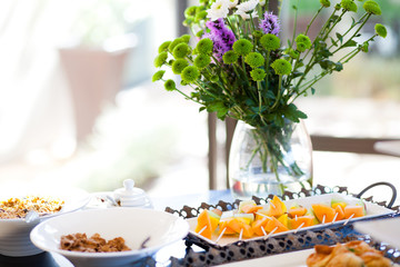 flowers on breakfast table