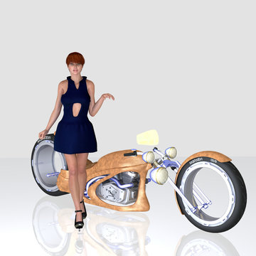 Junge Frau vor einem Motorrad