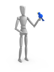 Gliederpuppe mit blauem Vogel