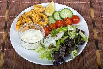 Fried breaded calamari meal