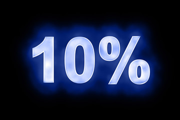 10 percent in glowing numerals on blue