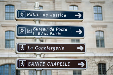 Palais de Justice sign in Paris, France