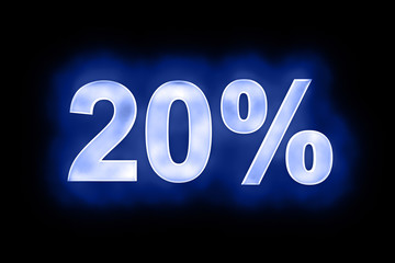 20 percent in glowing numerals on blue