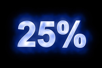 25 percent in glowing numerals on blue