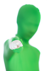 Green Person Pointing a fake finger