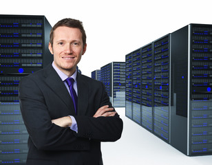 man and server