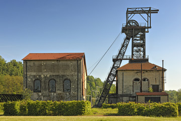 Pit head winding gear at disused coal mine in Petite-Rosselle