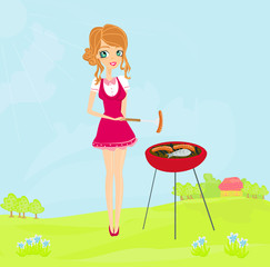 Woman cooking on a grill