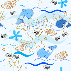 Babies  hand-drawn sea seamless pattern. Sea background