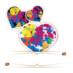 Hearts with colorful bright ink splashes