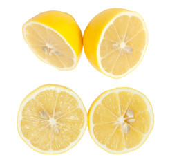 fresh lemon halves on white background.