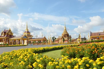 Poster Thai royal funeral and Temple in bangkok thailand © chokniti