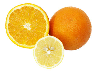 oranges and lemon insulated on white