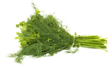 dill and parsley isolated on a white background