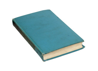 Blue book with black binding on white background