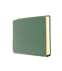 Green books on white background isolated