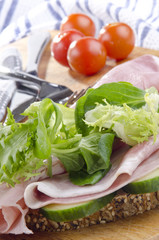 slice multigrain bread with smoked ham