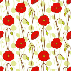 Springtime red poppy flower seamless pattern