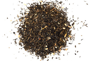 Dry green tea on white background