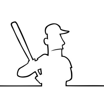 recommend clip art: Black line art illustration of a baseball player with bat.