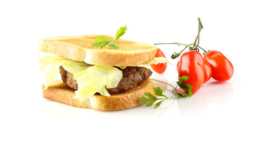 Hamburger with meat, lettuce and tomato
