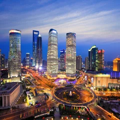 Foto auf Acrylglas aerial view of shanghai skyline at night © chungking