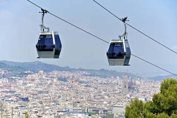 Obraz premium Kolejka linowa na Montjuic w Barcelonie