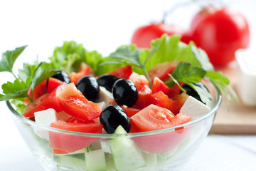 Greek salad  on a background ingredients