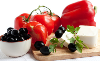 Tomatoes, olives, peppers, feta cheese