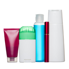 Health and beauty products isolated on white