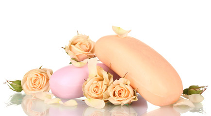 Two soap with roses on white background