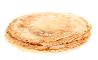 Stack of tasty pancakes isolated on white