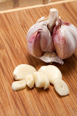 Garlic on the wooden table