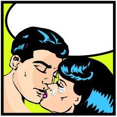 Popart comic  Love Vector illustration of a kissing couple love
