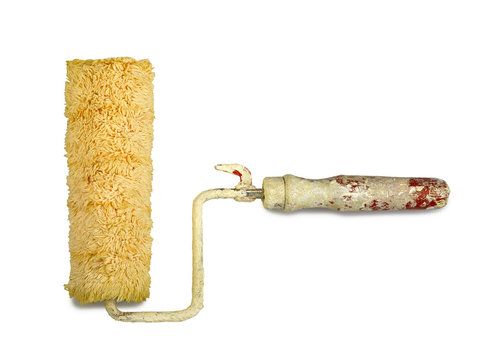 dirty paint roller isolated