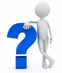 3d person near question sign over white background