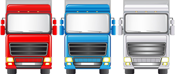 Fototapeta na wymiar Zestaw transportowy izolowanych kolorowych ciężarówek