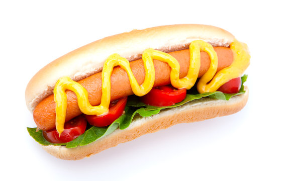 Hot dog with vegetables on a white background