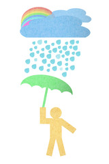 People hold umbrella created from paper