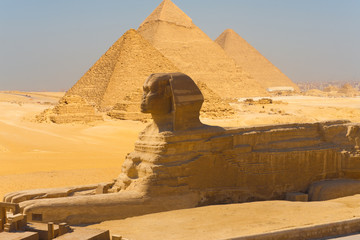 Sphinx Side View Pyramids Giza Composite