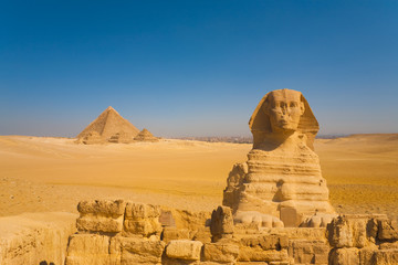 Sphinx Front Pyramids Desert Cairo Background