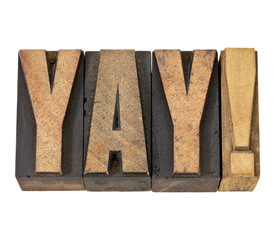yay exclamation in wood type
