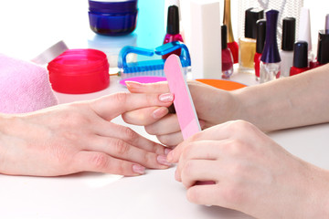 Obraz na płótnie Canvas Manicure process in beautiful salon