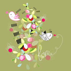 bush with berries and birds