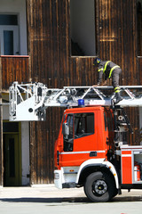 fire trucks ladder truck during a rescue mission