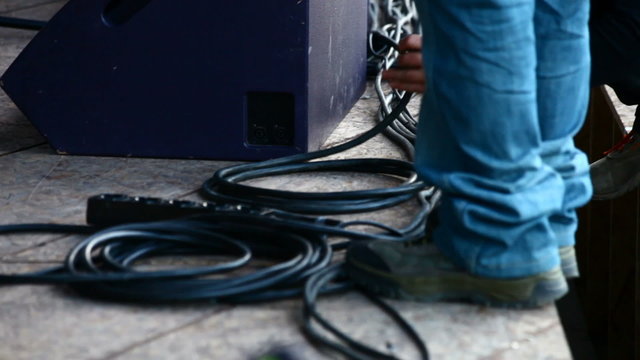 Tidy up cables on stage