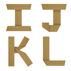 English alphabet Origami set made by grunge recycled paper