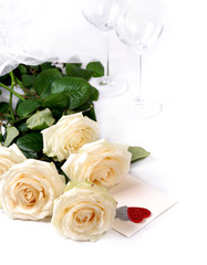 Romantic background with white roses