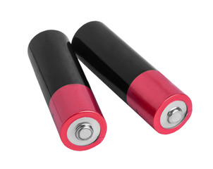 two pink battery (AA) isolated on white background (clipping pat
